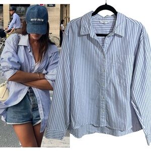 BeachLunchLounge 100% Cotton Boxy Striped Button Down Shirt XL